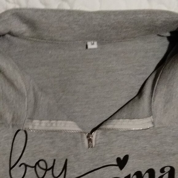 "Boy Mama" Women's size M.  Gray With Small Zip.  Lightweight Sweatshirt.  Long - Picture 3 of 8